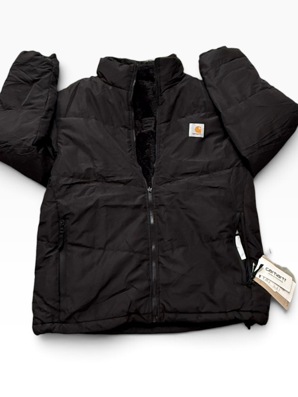 NWT Carhartt Cullen Reversible Black Down puffer Fleece Lined Jacket